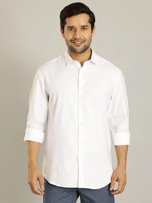 Indian Terrain Men's Slim Fit Full Sleeve Self Design White Shirt